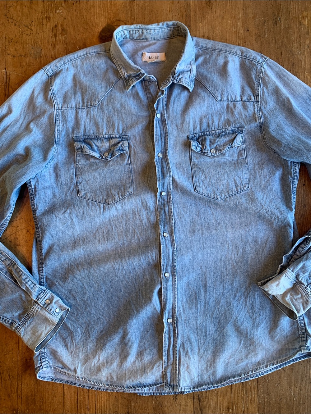 H&M Faded Blue Denim Shirt with Snap Front